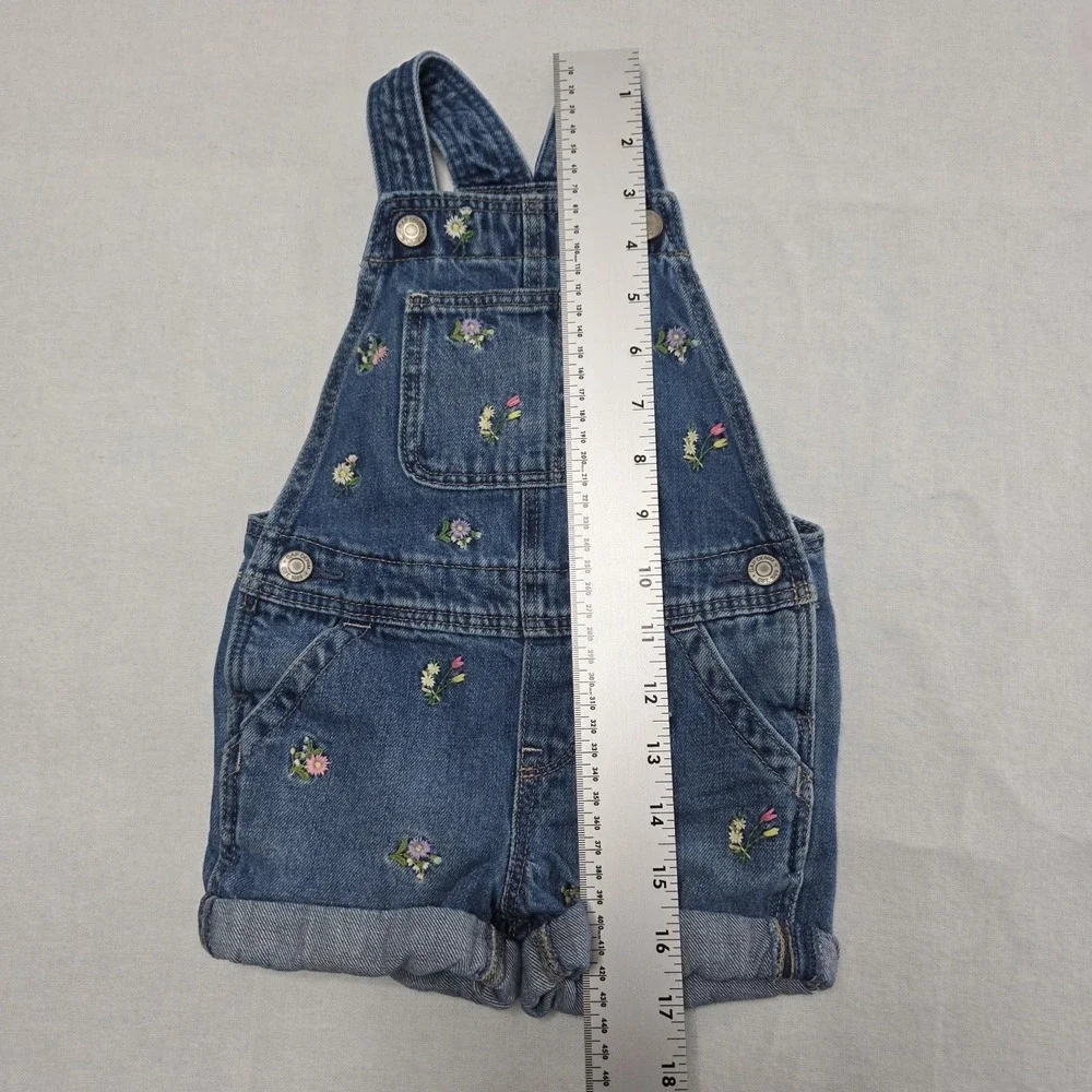 Gap‎ Kids Embroidered Denim Short Overalls Girls Size 18-24M  Blue